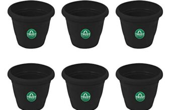 TrustBasket UV Treated Plastic Round Pot (8 Inches) -Black Color -Set of 6 | Heavy Duty Highly Durable Plant containerGamla for Indoor Home Decor & Outdoor Balcony Garden