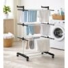 BTfash Heavy-Duty Clothes Drying Stand | Load Capacity 40 kg | Portable with Wheels | Balcony Use | Foldable Wings | Rust-Resistant Alloy Steel (Single Pole_Black)