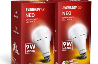 Eveready 9W Emergency Inverter LED Bulb, Cool Day Light (6500K), Rechargeable Bulb with 3 Hours Backup, Ideal for Powercuts, Energy Efficient, B22 Base, Pack of 2