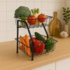 HomeGrits 2-Tier Metal Kitchen Storage – Black Kitchen Organizer Rack for Fruits, Vegetables, Snacks, Toys, Towels & Office Supplies – Storage & Organizer for Home | Black, Metal