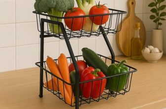 HomeGrits 2-Tier Metal Kitchen Storage – Black Kitchen Organizer Rack for Fruits, Vegetables, Snacks, Toys, Towels & Office Supplies – Storage & Organizer for Home | Black, Metal