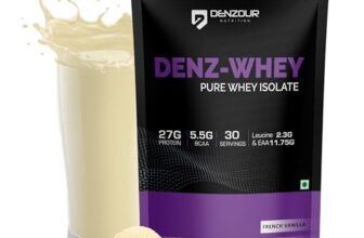 DENZOUR NUTRITION Denz-Whey Isolate Protein Powder – 27g Protein, 5.5g BCAA | Fast Absorbing & Easy Digestion | Lab Tested | Supports Muscle Recovery & Strength | French Vanilla | 1.08kg, 30 Servings