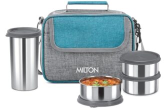 MILTON Daily Meal Lunch Box with Unisex Bag, 3 Stainless Steel Containers 300 ml Each & Tumbler 400 ml, Leak-Proof Tiffin for Office, College, Picnic, Teal Green
