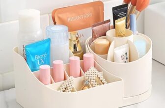 SHUTTLE ART Makeup Organizer, White 360° Rotating Make up Organiser, Cosmetic Storage Box, Multifunctional Cosmetic Storage for Dressing Table, Bathroom and Bedroom (S-360 Makeup Box-White)