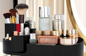 Kesi Rotating Makeup Organizer For Vanity, Large Capacity for Cosmetics 360° Rotating Bathroom Organizer, Cosmetic Perfume Storage Organizer for Dressing Table Countertop Makeup Room (Black)
