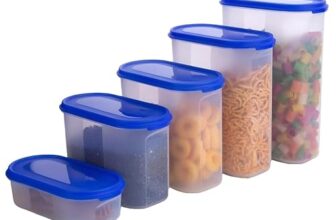 Sulfar Oval Modular Plastic Storage Containers with Lid, Set of 5 (Blue)
