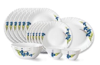 Larah by Borosil Nina Fluted Series Opalware Dinner Set | 21 Pieces for Family of 6 | Microwave & Dishwasher Safe | Bone-Ash Free | Crockery Set for Dining & Gifting | Plates & Bowls | White