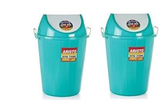 ARISTO Swing Lid Garbage Waste Dustbin with Metal Side Handle 80 ltr GREEN & GREEN PACK OF 2