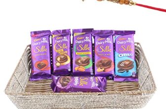 Astonished Retail Flavoured Dairy Milk Chocolate Gift Basket | Premium Rakhi Chocolate for Brother | Designer Ganeshji Rakhi with Chocolates | Roli, Chawal, Chandan, Misri | 384