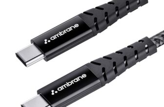 Ambrane Unbreakable 60W Fast Charging 1.5M Braided Type C to Type C Cable for Smartphones, Tablets, Laptops & Other Type C Devices, PD Technology, 480Mbps Data Sync (RCTT15, Black)