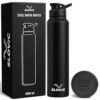 SLOVIC Steel Water Bottle 1 Ltr | Fridge Water Bottle with Sipper Cap | 100% BPA Free & leak-Proof | Sipper Bottles for Adults | Ideal for Gym, Sports & Camping | Black