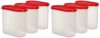 Amazon Brand – Solimo Antimicrobial Modular Plastic Storage Containers with Lid (1800 ml each) | Stackable |BPA-Free |Microwave Safe | Multipurpose Use for Snacks, Spices, & more(Set of 6) (Light Red)