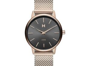MVMT Avenue Qtz Basic Slim Gunmetal Round Dial Women’s Analog Watch|Ionic Plated Rose Gold Steel Material|Gold Color Band – 28000224-D