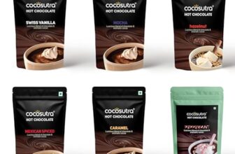 COCOSUTRA Hot Chocolate Mix Combo | Swiss Vanilla, Mexican Spiced, Mocha, Caramel, Peppermint & Hazelnut Flavoured | Pack of 6 (Each 100 g) 600 g | Vegan Drinking Chocolate | Enjoy hot or cold