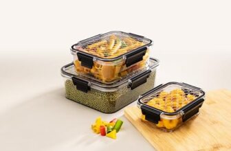 ATTRO Smart Lock Fridge Containers PET Plastic Jars Airtight Lids Multi-Purpose Kitchen Organiser for Pulses Cereals Spices & More – Black- Set Of 3-350ml, 750ml, 1500ml