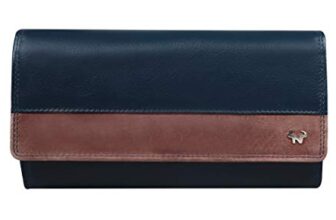 Calfnero Women’s Genuine Leather Wallet-Long Purse Wallet with Multiple Card Slots, Zip Pocket and Note Compartment (Blue)