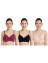 Amazon Brand – Symbol Women’s Cotton Stretch Padded Wire Free Medium Coverage T-Shirt Bra (Pack of 3) (BRA-13 Cont_Blck-Blush-Wine_36C)