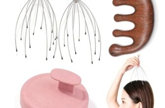 Hair Massager, 4 Piece Scalp Massager Set, Octopus Design with Sandalwood Comb and Pink Straw Comb, Head Massager for Relaxation, Stress Relief and Improved Scalp Care