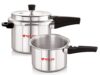 NIRLON Combo Induction Base Outer Lid Aluminium Pressure Cooker, 3 and 5 Liters with Common Lid, Silver