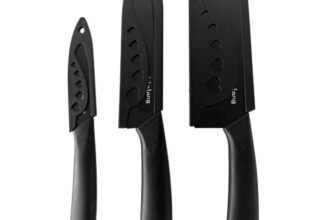 Lifelong High-Carbon Stainless Steel Knife Set of 3 with Protective Cover | Non-Slip PP Handle, Black Color Coated, Sharp Edge for Professional Cutting, Chopping, Dicing & Slicing at Home & Restaurant