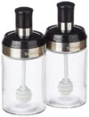 Amazon Brand – Solimo Borosilicate Glass Sauce Jar with Dipper, Set of 2 (250 ml Each) | Black