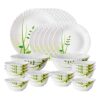 Larah by Borosil Green Herbs Opalware Dinner Set, 28 Pcs, White