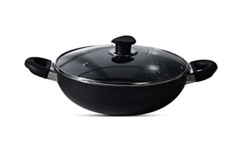 BERGNER Essential Plus 5-Layer Non-Stick 20cm Kadai with Glass Lid, 2.3 L Kadhai, Consumes Less Oil, Bakelite Handles with Comfortable Grip, Quick Heat Distribution, Easy to Clean – Induction Bottom