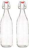 Amazon Brand – Solimo Swing Top Water Bottle with Stopper – Set of 2 (1 Liter) – Glass, Transparent
