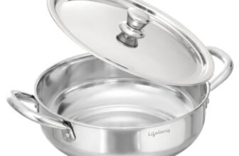 Lifelong Stainless Steel Kadhai with Lid | 22 Cm, 2.2L | Induction Bottom, Riveted Handle, Durable Build, Even Heating, Scratch-Free, Dishwasher Safe | Ideal for Curries, Gravies & Deep Frying
