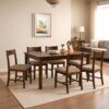 EXCEL HOME 7-Piece Dining Room Set, Solid Wood Table and 6 Chairs with Grey Cushions, Dark Brown