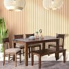 EXCEL HOME 6-Seater Dining Room Set, Solid Wood Table with 4 Chairs and Bench, Provincial Teak Finish with Grey Cushions