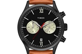 TIMEX Analog Watch for man with Black Round Dial & Tan Leather Strap Band Water Resistant Men’s Wrist Watches – TWEG19808