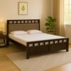 EXCEL International Matrix Solid Sheesham Wood Queen Size Bed Without Storage | Wooden Double Bed with Velvet Upholstery Cushioned Headboard for Bedroom | Rosewood, Provincial Teak