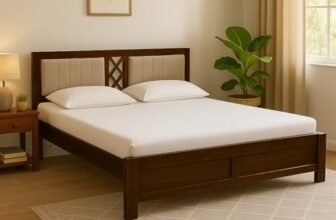 EXCEL International Solid Sheesham Wood Queen Size Bed Without Storage | Wooden Double Bed & Upholstered Cushined Headboard for Bedroom | Rosewood, Provincial Teak Finish