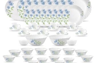 La Opala Classique Opalware Dinner Set, 53 Pcs for Family of 8, Blue Daisy