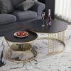 Furniture Cafe Luxury Round Nesting Coffee Table Set of 2 with Black Marble Finish Top & Gold Metal Base | Modern Center Tables for Living Room, Lounge, Bedroom & Office