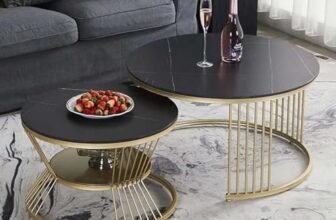 Furniture Cafe Luxury Round Nesting Coffee Table Set of 2 with Black Marble Finish Top & Gold Metal Base | Modern Center Tables for Living Room, Lounge, Bedroom & Office