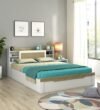 Spacewood Lilly Bed | Queen Size (78 X 60) Engineered Wood Bed with Box Storage| 3 Year Warranty | Modern Design | Kingston White