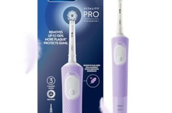 Oral-B Vitality Pro Rechargeable Electric Toothbrush for Adults | 3 Brushing Modes: Daily, Sensitive & Sensitive+ | 2-Min Timer with Quadpacer | IPX7 Waterproof | 2 Year Warranty | Round Brush Head (Lilac)
