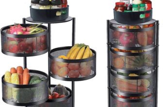 kirfiz Metal 4 Layer Kitchen Rotating Trolley Portable Storage Rack Stainless Steel Kitchen Trolley(Pre-assembled)