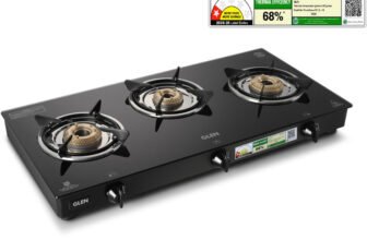 Glen LPG Rapid GT BLK ISI Gas stoves 3 Burner Glass Manual Gas Stove(3 Burners)
