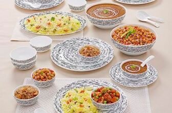 Larah By Borosil Moon Milky Way Dinner Set- 33 Pcs, Opal Glass Dinner Plates & Bowls Crockery Set for Dinning, White