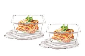 Signoraware Safe Store Glass Square Containers | Airtight & Leakproof | Microwave Safe | Ideal for Reheating, Baking or Serving | Best for Office Lunch & Outdoor Activities (320mlx2 | Setof2 | Clear)