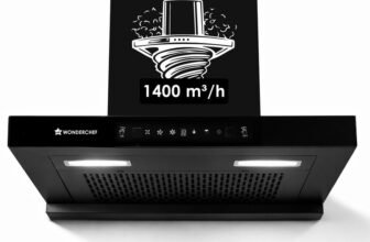 WONDERCHEF Ruby Sleek 1400 CMH 60 cm Powerful Suction Auto Clean Function Oil Collector Low Noise Auto Clean Chimney(Wall Mounted, Black)