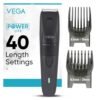 VEGA Power Lite Beard Trimmer for Men with Self-Sharpening Stainless Steel Blades, 40 Length Settings, 90 Min Runtime, 2 Comb Attachment, USB Type-C, Travel Lock, Hair Trimmer, 2Yrs Warranty (VHTH-38)
