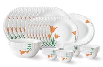 Larah by Borosil Firefly Fluted Series Opalware Dinner Set | 33 Pieces for Family of 6 | Microwave & Dishwasher Safe | Bone-Ash Free | Crockery Set for Dining & Gifting | Plates & Bowls | White