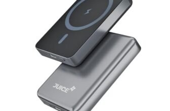 JUICE OJP1002 Magnetic Portable Charger | 5,000mAh Wireless Portable Charger with USB-C Cable | Type-C Input/Output with Max 15W Wireless Output Power Bank (Black)
