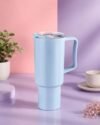 Clazkit 1200ML Tumbler with Handle & Straw, Plastic Travel Cup, Leakproof Reusable Mug for Cold Beverages, Office, Gym & Car – Blue