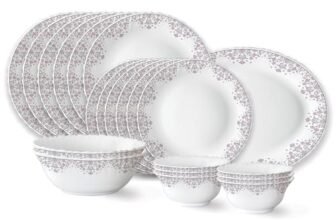 Larah by Borosil Lark Fluted Series Opalware Dinner Set | 21 Pieces for Family of 6 | Microwave & Dishwasher Safe | Bone-Ash Free | Crockery Set for Dining & Gifting | Plates & Bowls | White