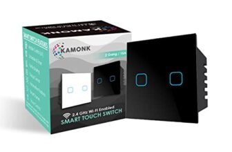 Kamonk WiFi Touch 2 Gang 15A Smart Switch | No Additional Hubs | No Automation Related Wiring | Compatible with Amazon Alexa and Google Assistant, Add Shortcuts to Siri & Kamonk App (Black)
